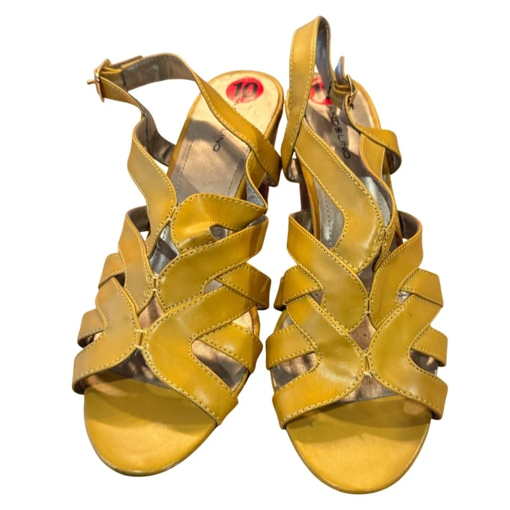 Bandolino Mustard Yellow Strappy Block Heel‎ Sandals Women Size 10
